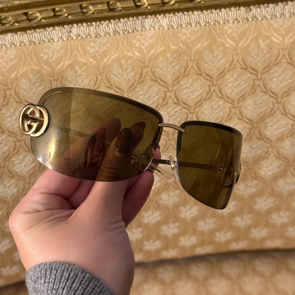 Gucci Women's Brown Sunglasses with Gold Accents